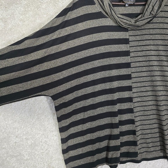 Liv‎ by Habitat Womens Sweater XL Gray Black Striped Cowl Neck Stretch - Picture 4 of 13